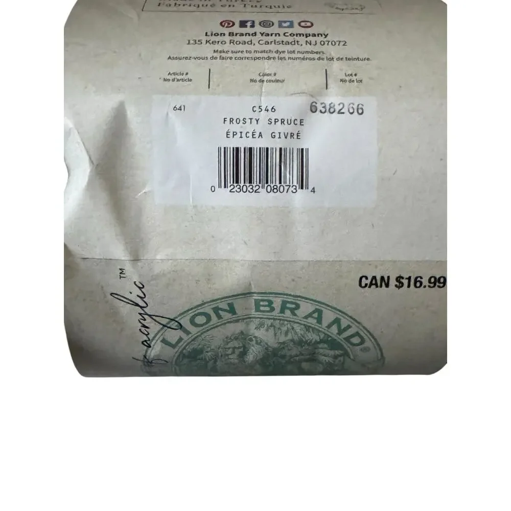 Lion‎ Brand Yarns Wool Ease Frosty Spruce #6 Super Bulky 174 Yards Bonus Bundle